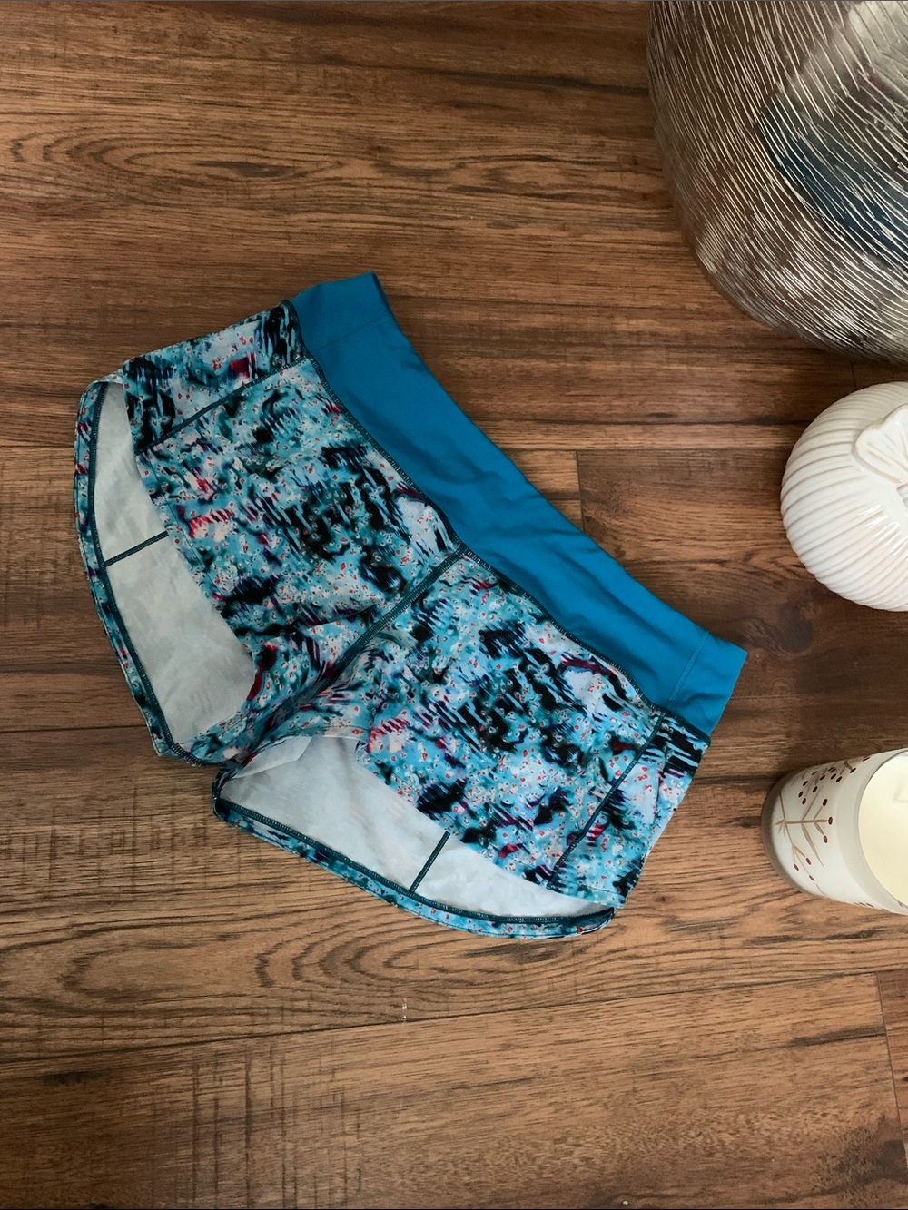 lululemon athletica Teal Abstract Print Athletic Shorts
